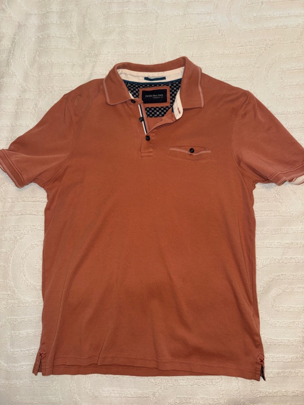 Short-Sleeve Rust Polo with Button Chest Pocket